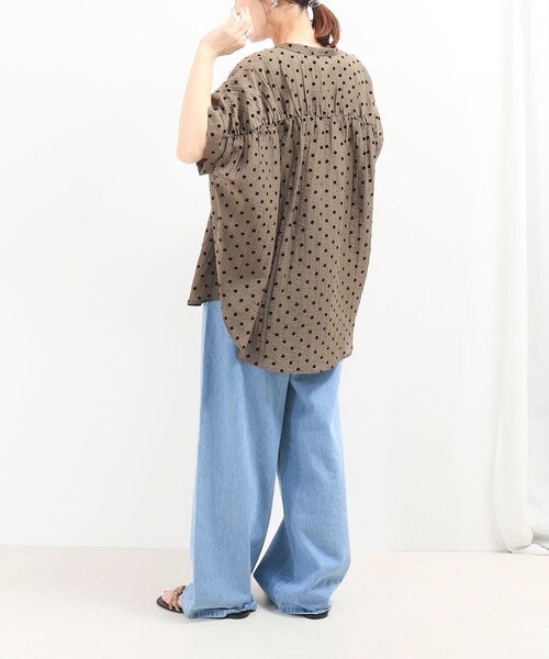 ブラウス シャツ ドットノーカラーオーバーギャザーブラウス レディース NOLLEY'S｜ドットノーカラーオーバーギャザーブラウス | Rakuten