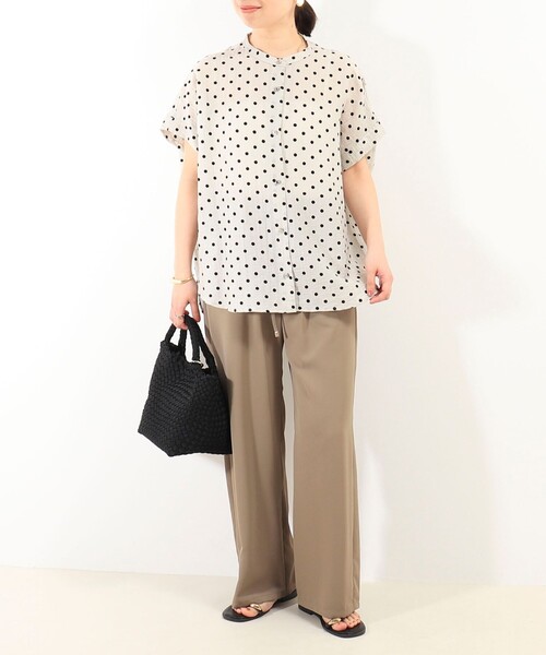 セール】ドットノーカラーオーバーギャザーブラウス（シャツ/ブラウス