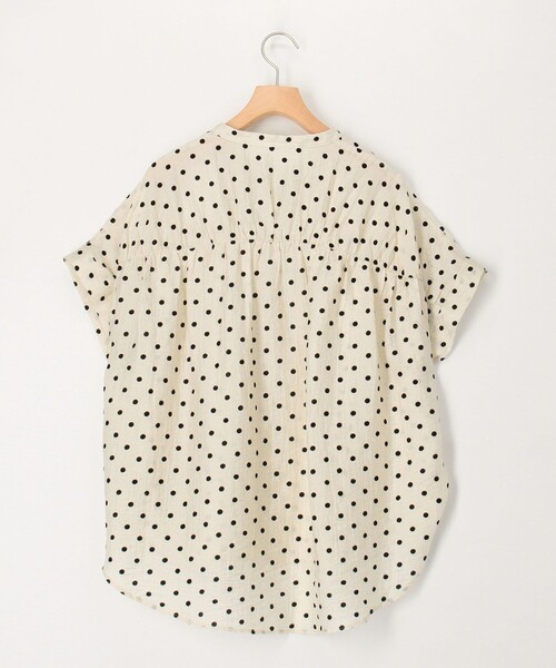 セール】ドットノーカラーオーバーギャザーブラウス（シャツ/ブラウス