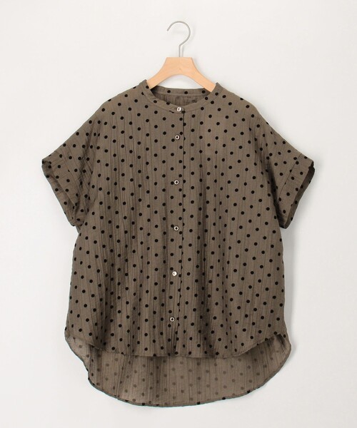 セール】ドットノーカラーオーバーギャザーブラウス（シャツ/ブラウス
