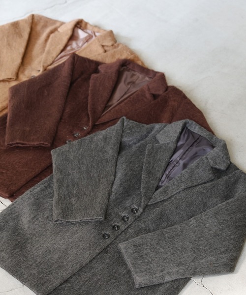 select MOCA by son（セレクトモカバイソン）の「シャギールーズジャケットコート（テーラードジャケット・レディース・ブラウン/ライトブラウン/グレー・FREE）」の4枚目の写真