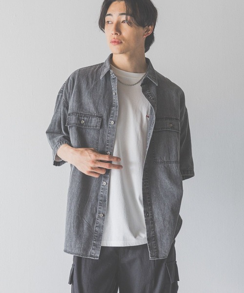 LOWRYS FARM（ローリーズファーム）の「デニムオーバーシャツＳＳ　490877（シャツ/ブラウス・メンズ・ブラック/ブルー・MEDIUM/LARGE）」の15枚目の写真