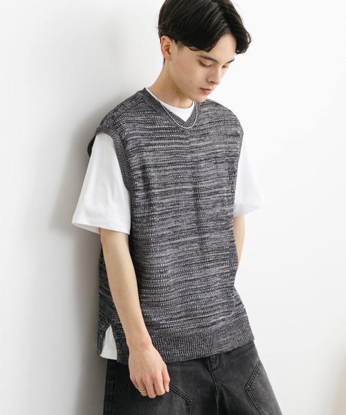 SENSE OF PLACE by URBAN RESEARCH（センスオブプレイスバイアーバンリサーチ）の「ミックスメランジVネックベスト（ベスト・メンズ・ブラウン/ブラック/ブルー・LARGE/MEDIUM）」の5枚目の写真