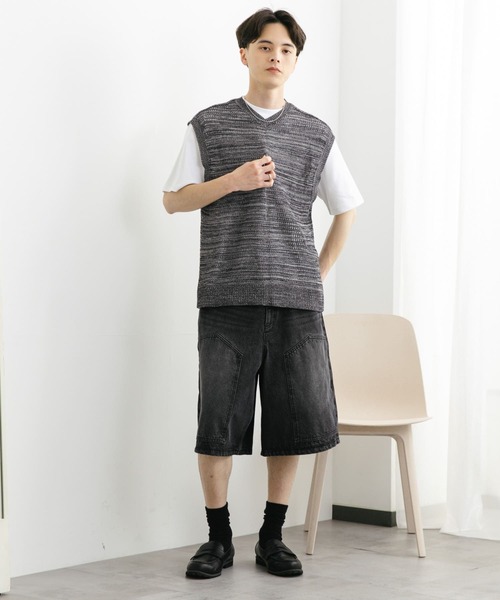 SENSE OF PLACE by URBAN RESEARCH（センスオブプレイスバイアーバンリサーチ）の「ミックスメランジVネックベスト（ベスト・メンズ・ブラウン/ブラック/ブルー・LARGE/MEDIUM）」の6枚目の写真