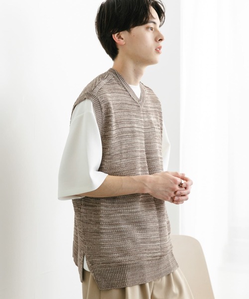 SENSE OF PLACE by URBAN RESEARCH（センスオブプレイスバイアーバンリサーチ）の「ミックスメランジVネックベスト（ベスト・メンズ・ブラウン/ブラック/ブルー・LARGE/MEDIUM）」の9枚目の写真