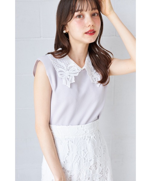 ZOZO限定】リボンレース襟ノースリーブニットトップス（ニット