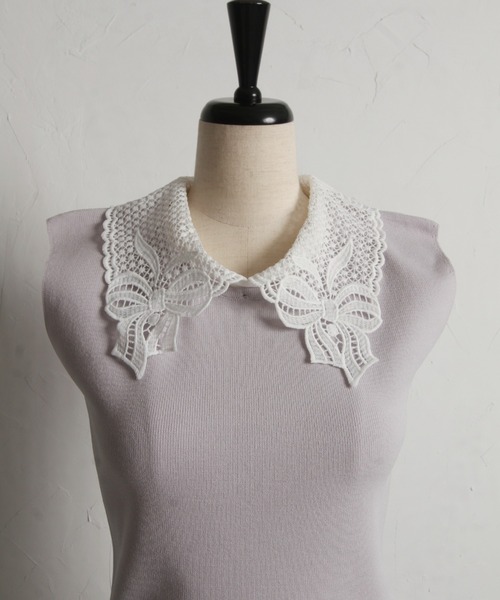 ニット セーター 「ZOZO限定」リボンレース襟ノースリーブニットトップス レディース tocco closet ニット セーター 「ZOZO限定」リボンレース襟