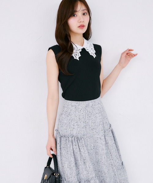 tocco closet（トッコ　クローゼット）の「【ZOZO限定】リボンレース襟ノースリーブニットトップス（ニット/セーター・レディース・ブラック/オフホワイト/ラベンダー・M）」の19枚目の写真