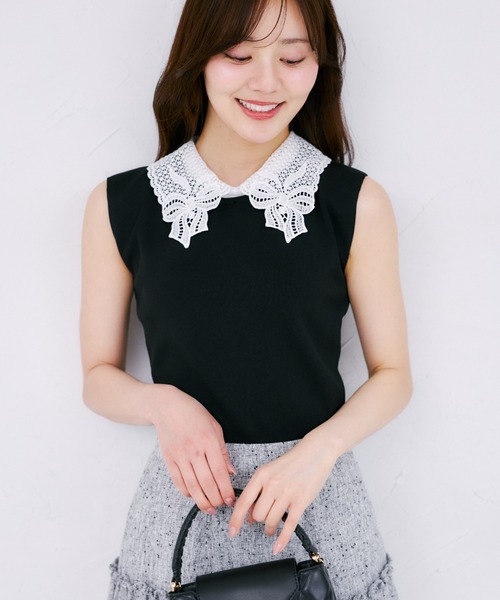tocco closet（トッコ　クローゼット）の「【ZOZO限定】リボンレース襟ノースリーブニットトップス（ニット/セーター・レディース・ブラック/オフホワイト/ラベンダー・M）」の22枚目の写真