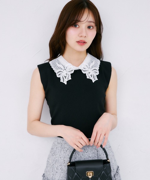 tocco closet（トッコ　クローゼット）の「【ZOZO限定】リボンレース襟ノースリーブニットトップス（ニット/セーター・レディース・ブラック/オフホワイト/ラベンダー・M）」の21枚目の写真