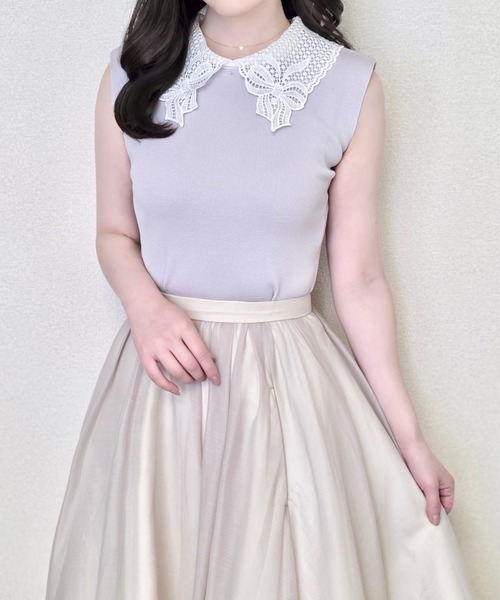 ZOZO限定】リボンレース襟ノースリーブニットトップス（ニット