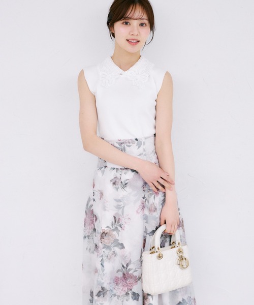 tocco closet（トッコ　クローゼット）の「【ZOZO限定】リボンレース襟ノースリーブニットトップス（ニット/セーター・レディース・ブラック/オフホワイト/ラベンダー・M）」の12枚目の写真