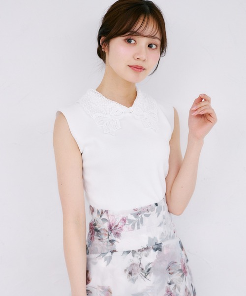 tocco closet（トッコ　クローゼット）の「【ZOZO限定】リボンレース襟ノースリーブニットトップス（ニット/セーター・レディース・ブラック/オフホワイト/ラベンダー・M）」の13枚目の写真