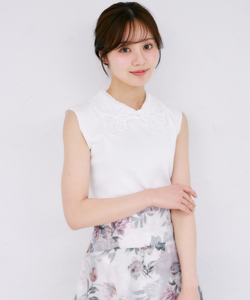 tocco closet（トッコ　クローゼット）の「【ZOZO限定】リボンレース襟ノースリーブニットトップス（ニット/セーター・レディース・ブラック/オフホワイト/ラベンダー・M）」の14枚目の写真