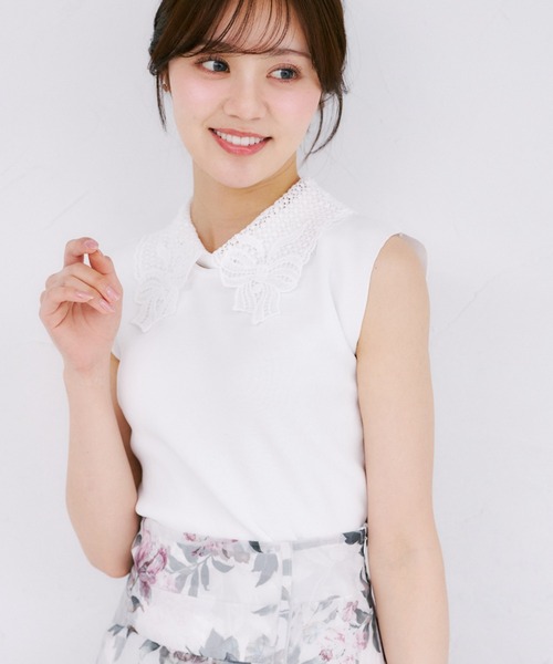 tocco closet（トッコ　クローゼット）の「【ZOZO限定】リボンレース襟ノースリーブニットトップス（ニット/セーター・レディース・ブラック/オフホワイト/ラベンダー・M）」の15枚目の写真