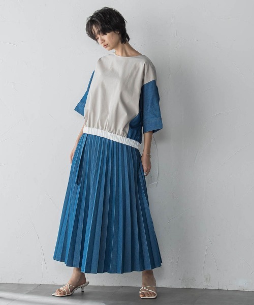 MAYSON GREY（メイソングレイ）の「デニムMIXライトプリーツスカート（スカート・レディース・ブルー/ネイビー・M）」の6枚目の写真