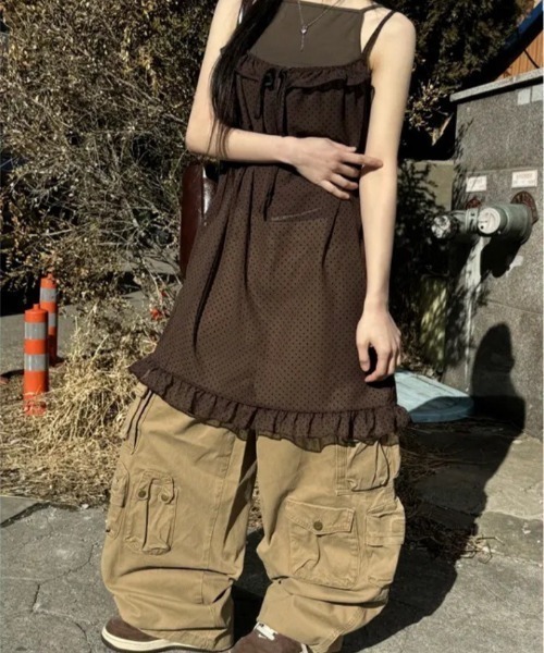UP START（アップスタート）の「【LAMPOON】ドットシアーキャミワンピ（ワンピース・レディース・ピンク/モカ/ダークグレー・FREE）」の7枚目の写真