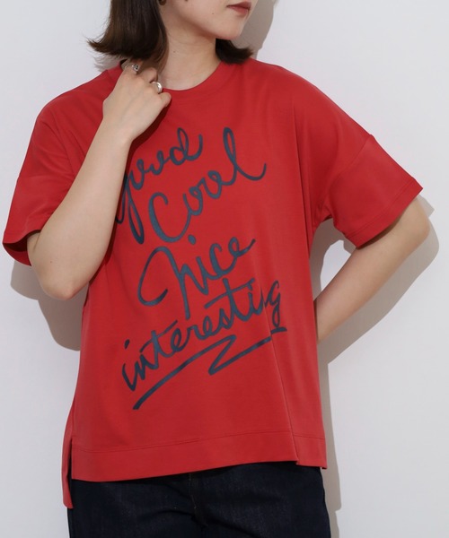 EGLANTINE(エグランティーヌ)の「EGLANTINE でかロゴプリント半袖Tシャツ【日本製】(Tシャツ/カットソー・レディース・ダークグリーン/チャコールグレー/ローズ/レッド/グレイッシュベージュ・40)」の4枚目の写真