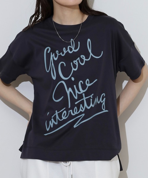 EGLANTINE(エグランティーヌ)の「EGLANTINE でかロゴプリント半袖Tシャツ【日本製】(Tシャツ/カットソー・レディース・ダークグリーン/チャコールグレー/ローズ/レッド/グレイッシュベージュ・40)」の8枚目の写真