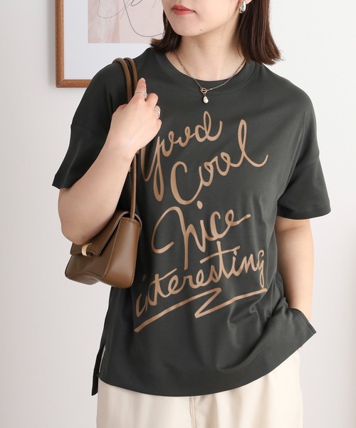 EGLANTINE(エグランティーヌ)の「EGLANTINE でかロゴプリント半袖Tシャツ【日本製】(Tシャツ/カットソー・レディース・ダークグリーン/チャコールグレー/ローズ/レッド/グレイッシュベージュ・40)」の15枚目の写真