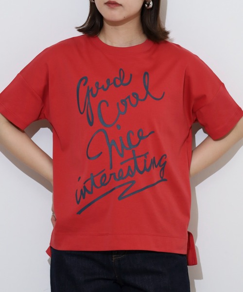 EGLANTINE(エグランティーヌ)の「EGLANTINE でかロゴプリント半袖Tシャツ【日本製】(Tシャツ/カットソー・レディース・ダークグリーン/チャコールグレー/ローズ/レッド/グレイッシュベージュ・40)」の18枚目の写真