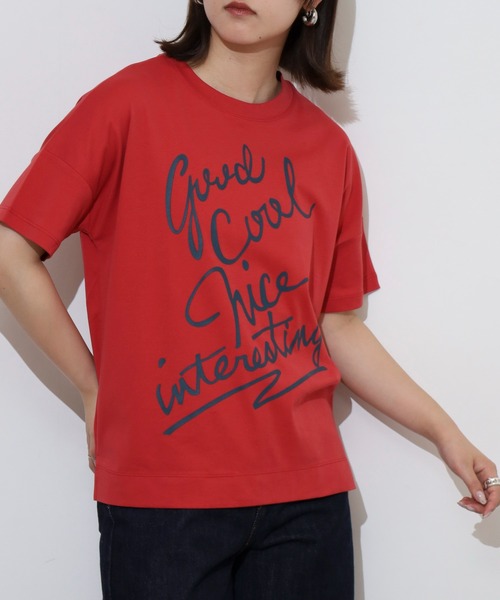EGLANTINE(エグランティーヌ)の「EGLANTINE でかロゴプリント半袖Tシャツ【日本製】(Tシャツ/カットソー・レディース・ダークグリーン/チャコールグレー/ローズ/レッド/グレイッシュベージュ・40)」の20枚目の写真