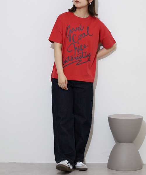 EGLANTINE(エグランティーヌ)の「EGLANTINE でかロゴプリント半袖Tシャツ【日本製】(Tシャツ/カットソー・レディース・ダークグリーン/チャコールグレー/ローズ/レッド/グレイッシュベージュ・40)」の21枚目の写真
