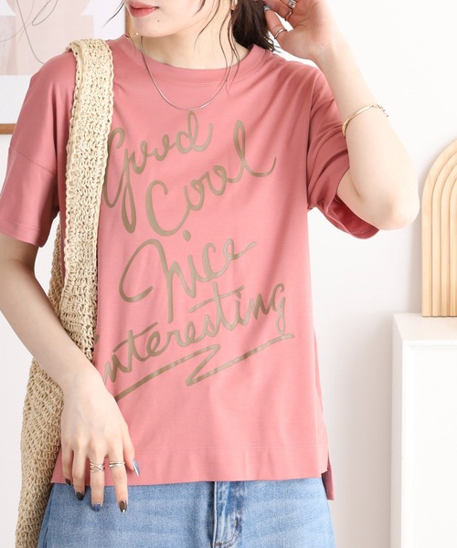 EGLANTINE(エグランティーヌ)の「EGLANTINE でかロゴプリント半袖Tシャツ【日本製】(Tシャツ/カットソー・レディース・ダークグリーン/チャコールグレー/ローズ/レッド/グレイッシュベージュ・40)」の22枚目の写真