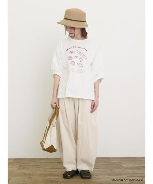 SM2【MAISON KAYSER】刺繍立体袖Tシャツ新品チャコールグレー今季完 セール】 【MAISON KAYSER】刺繍立体袖Tシャツ（オフホワイト