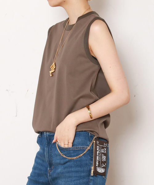 AP STUDIO(エーピーストゥディオ)の「ノースリーブTシャツ(Tシャツ/カットソー・レディース・ホワイト/ブラウン/ブラック・FREE)」の4枚目の写真