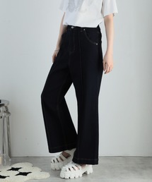 2色 カジュアル ストレートレッグ ワイドモップパンツ ルーズ ブルーワイドレッグジーンズレディースルーズストレートモップ