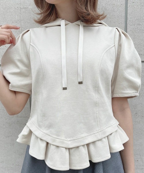 F i.n.t(フィント)の「コルセット切替パーカー 夏服【1枚で快適】マシンウォッシャブル/ fint フィント(パーカー・レディース・ライトグレー/アイボリー・FREE)」の5枚目の写真