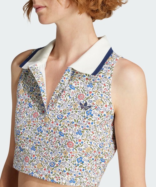adidas（アディダス）の「adidas Originals × Liberty London ノースリーブ クロップ ポロシャツ / アディダスオリジナルス adidas Originals（ポロシャツ・レディース・ホワイト・X-SMALL/X-LARGE/SMALL/MEDIUM/LARGE/XX-LARGE）」の3枚目の写真