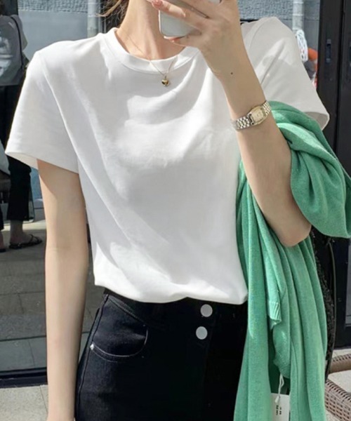 ReRe(リリ)の「シンプルカットソー(Tシャツ/カットソー・レディース・ライトイエロー/ブルー/ブラック/ホワイト/ミント/オレンジ・MEDIUM)」の1枚目の写真