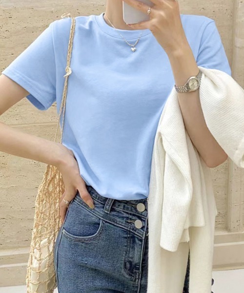 ReRe(リリ)の「シンプルカットソー(Tシャツ/カットソー・レディース・ライトイエロー/ブルー/ブラック/ホワイト/ミント/オレンジ・MEDIUM)」の4枚目の写真