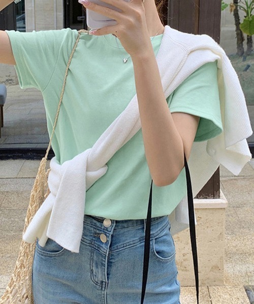 ReRe(リリ)の「シンプルカットソー(Tシャツ/カットソー・レディース・ライトイエロー/ブルー/ブラック/ホワイト/ミント/オレンジ・MEDIUM)」の3枚目の写真