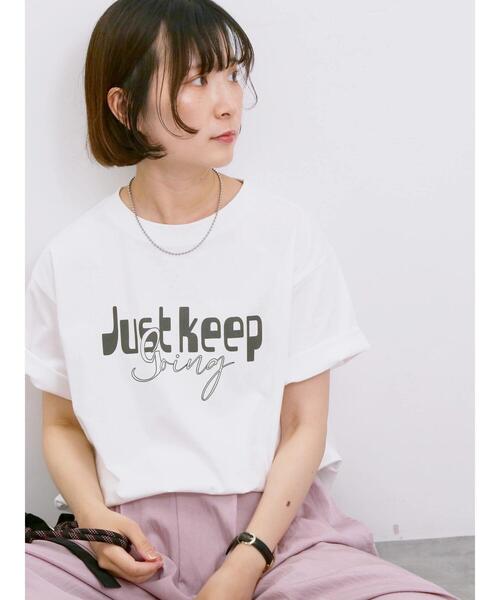 Samansa Mos2 blue(サマンサモスモスブルー)の「【接触冷感】ロゴプリントTシャツ(Tシャツ/カットソー・レディース・オフホワイト/ブルー/グレー/グリーン/ピンク・F)」の1枚目の写真