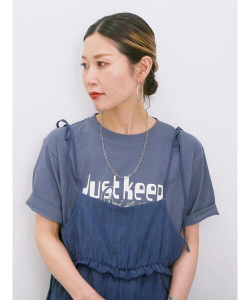 Samansa Mos2 blue(サマンサモスモスブルー)の「【接触冷感】ロゴプリントTシャツ(Tシャツ/カットソー・レディース・オフホワイト/ブルー/グレー/グリーン/ピンク・F)」の4枚目の写真