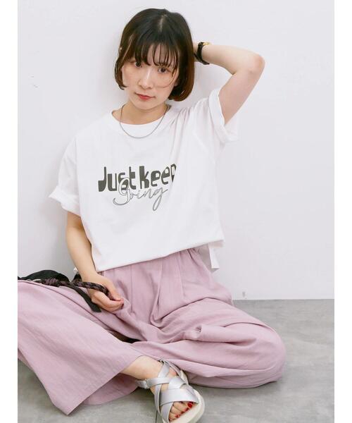 Samansa Mos2 blue(サマンサモスモスブルー)の「【接触冷感】ロゴプリントTシャツ(Tシャツ/カットソー・レディース・オフホワイト/ブルー/グレー/グリーン/ピンク・F)」の19枚目の写真