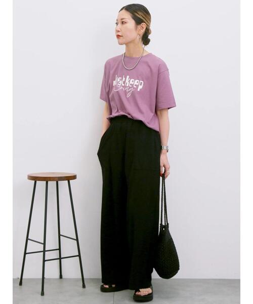 Samansa Mos2 blue(サマンサモスモスブルー)の「【接触冷感】ロゴプリントTシャツ(Tシャツ/カットソー・レディース・オフホワイト/ブルー/グレー/グリーン/ピンク・F)」の7枚目の写真