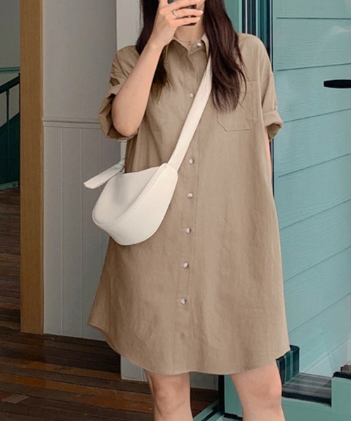 ONEP STAR（ワンピスター）の「選べる2TYPEシャツワンピース（シャツワンピース・レディース・ベージュ/ダークグレー/マスタード/グリーン系その他/ブルー系その他/グリーン/ブラウン/ピンク/ベージュ系その他/ブルー/グレー系その他/イエロー系その他/ブラウン系その他/ピンク系その他・FREE）」の5枚目の写真