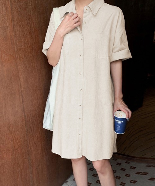 ONEP STAR（ワンピスター）の「選べる2TYPEシャツワンピース（シャツワンピース・レディース・ベージュ/ダークグレー/マスタード/グリーン系その他/ブルー系その他/グリーン/ブラウン/ピンク/ベージュ系その他/ブルー/グレー系その他/イエロー系その他/ブラウン系その他/ピンク系その他・FREE）」の6枚目の写真