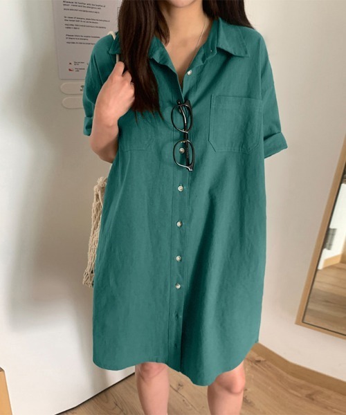 ONEP STAR（ワンピスター）の「選べる2TYPEシャツワンピース（シャツワンピース・レディース・ベージュ/ダークグレー/マスタード/グリーン系その他/ブルー系その他/グリーン/ブラウン/ピンク/ベージュ系その他/ブルー/グレー系その他/イエロー系その他/ブラウン系その他/ピンク系その他・FREE）」の8枚目の写真