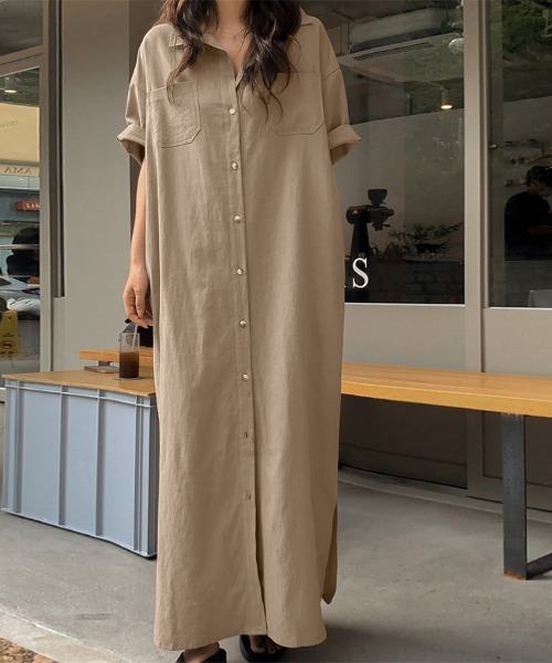 ONEP STAR（ワンピスター）の「選べる2TYPEシャツワンピース（シャツワンピース・レディース・ベージュ/ダークグレー/マスタード/グリーン系その他/ブルー系その他/グリーン/ブラウン/ピンク/ベージュ系その他/ブルー/グレー系その他/イエロー系その他/ブラウン系その他/ピンク系その他・FREE）」の4枚目の写真