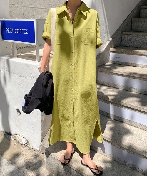 ONEP STAR（ワンピスター）の「選べる2TYPEシャツワンピース（シャツワンピース・レディース・ベージュ/ダークグレー/マスタード/グリーン系その他/ブルー系その他/グリーン/ブラウン/ピンク/ベージュ系その他/ブルー/グレー系その他/イエロー系その他/ブラウン系その他/ピンク系その他・FREE）」の11枚目の写真