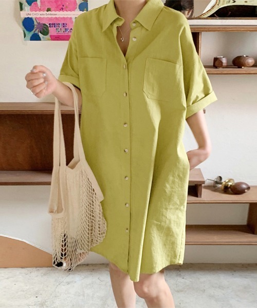 ONEP STAR（ワンピスター）の「選べる2TYPEシャツワンピース（シャツワンピース・レディース・ベージュ/ダークグレー/マスタード/グリーン系その他/ブルー系その他/グリーン/ブラウン/ピンク/ベージュ系その他/ブルー/グレー系その他/イエロー系その他/ブラウン系その他/ピンク系その他・FREE）」の22枚目の写真