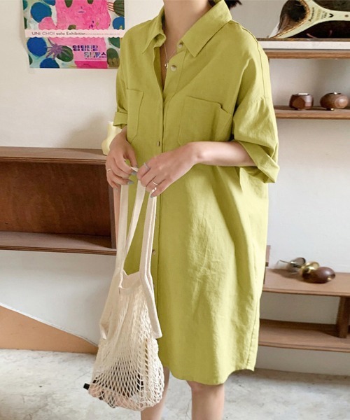 ONEP STAR（ワンピスター）の「選べる2TYPEシャツワンピース（シャツワンピース・レディース・ベージュ/ダークグレー/マスタード/グリーン系その他/ブルー系その他/グリーン/ブラウン/ピンク/ベージュ系その他/ブルー/グレー系その他/イエロー系その他/ブラウン系その他/ピンク系その他・FREE）」の21枚目の写真