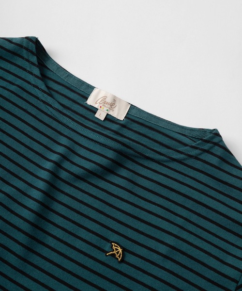 Arnie Arnold Palmer(アーニーアーノルドパーマー)の「【76】【Arnold Palmer/アーノルドパーマー】ワンポイント フェルト刺繍 ラウンドネック ボーダーTシャツ(Tシャツ/カットソー・レディース・ブラック/レッド/グリーン・M/L/XL)」の6枚目の写真