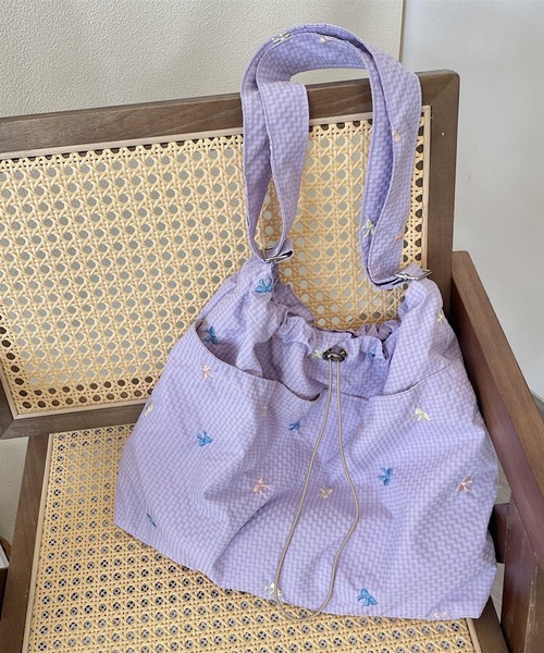 Mignonjour（ミニョンジュール）の「Mignonjour/リボン巾着2wayバッグ M2789（ハンドバッグ・レディース・グリーン/ピンク/パープル/ホワイト・FREE）」の3枚目の写真