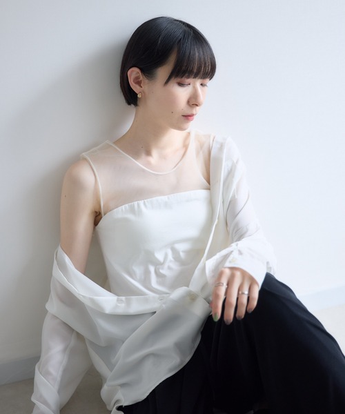 Paradise Picnic(パラダイスピクニック)の「cloche チュール切替カップ付タンクトップ(タンクトップ・レディース・ホワイト/ブラック/チャコールグレー・FREE)」の2枚目の写真